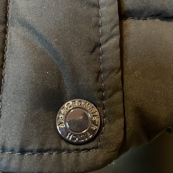 Abercrombie & Fitch Navy Blue Belted Hooded Down Puffer Jacket Size L - Picture 8 of 16